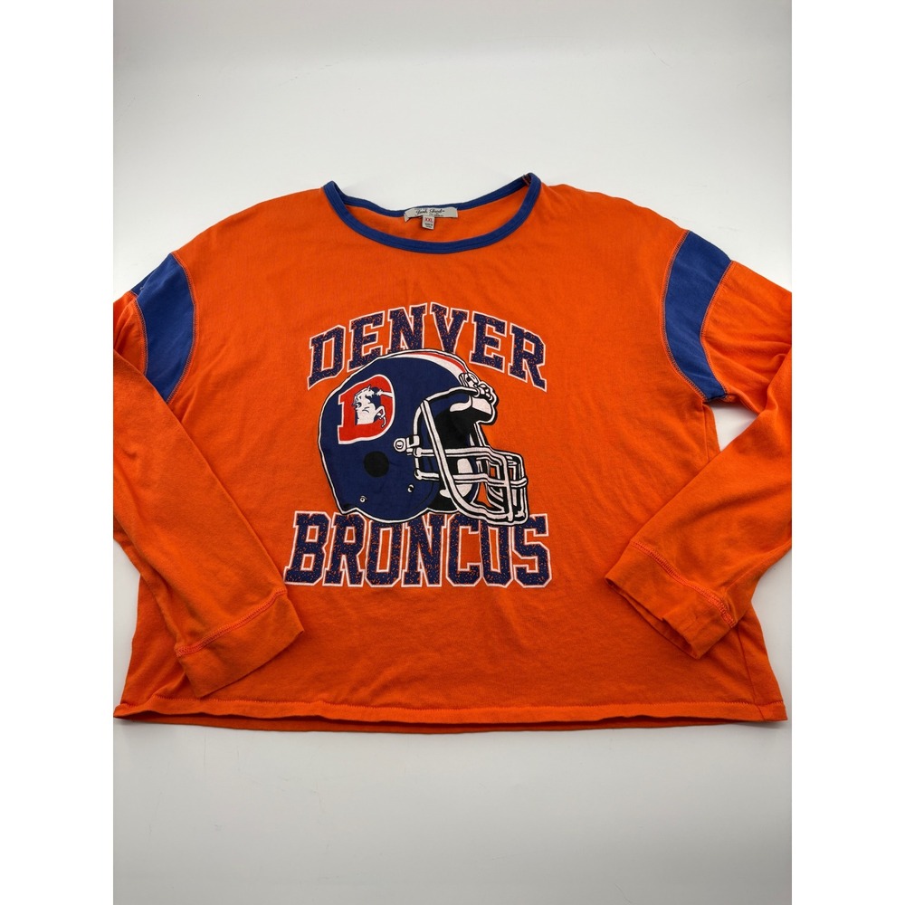 Junk Food Denver Broncos Shirt Womens XXL Orange Blue Cropped Long Sleeve Tee